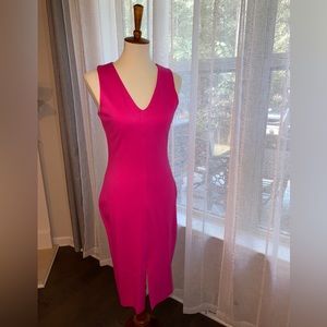M - new w/tags. Hot fushia midi length stretch dress. Front split.